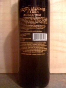 Project Happiness Syrah Lodi (Back) 2011