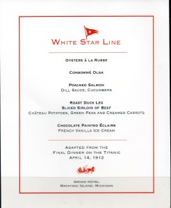 GH White Star Line Menu