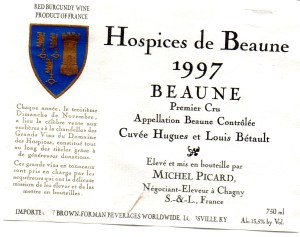 Hospices de Beaune Cuve Hugues et Louis Betault 1997